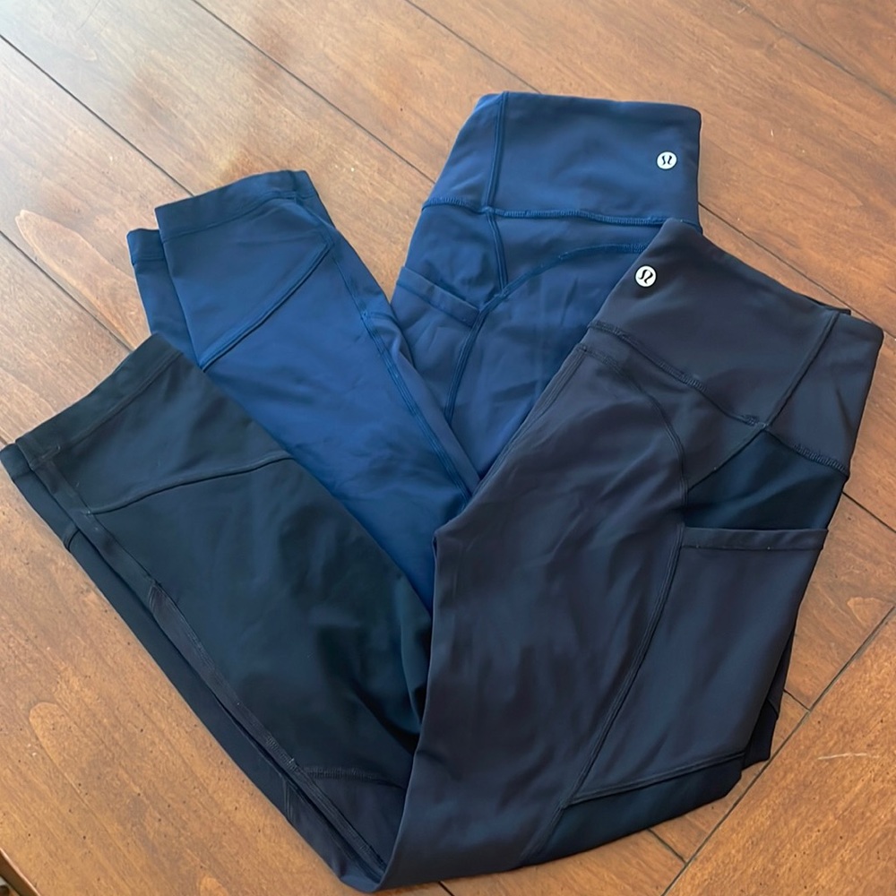 Lululemon All the Right Places Crop *23” two pairs black and True Navy size 6